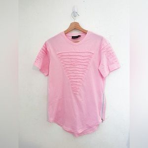 Distressed Pink Triangle Streetwear Rap Style Tee Shirt Side Zipper Size Medium